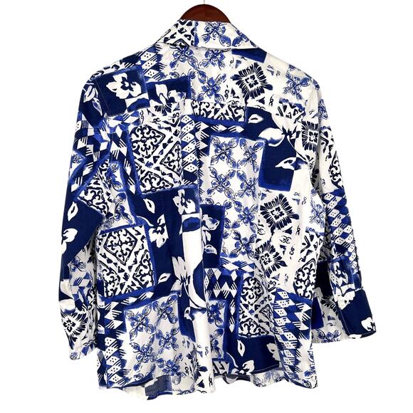 Coldwater Creek PXL Petite XL 18 Blue White Stretchy Blouse Shirt Top Nautical - Picture 8 of 8